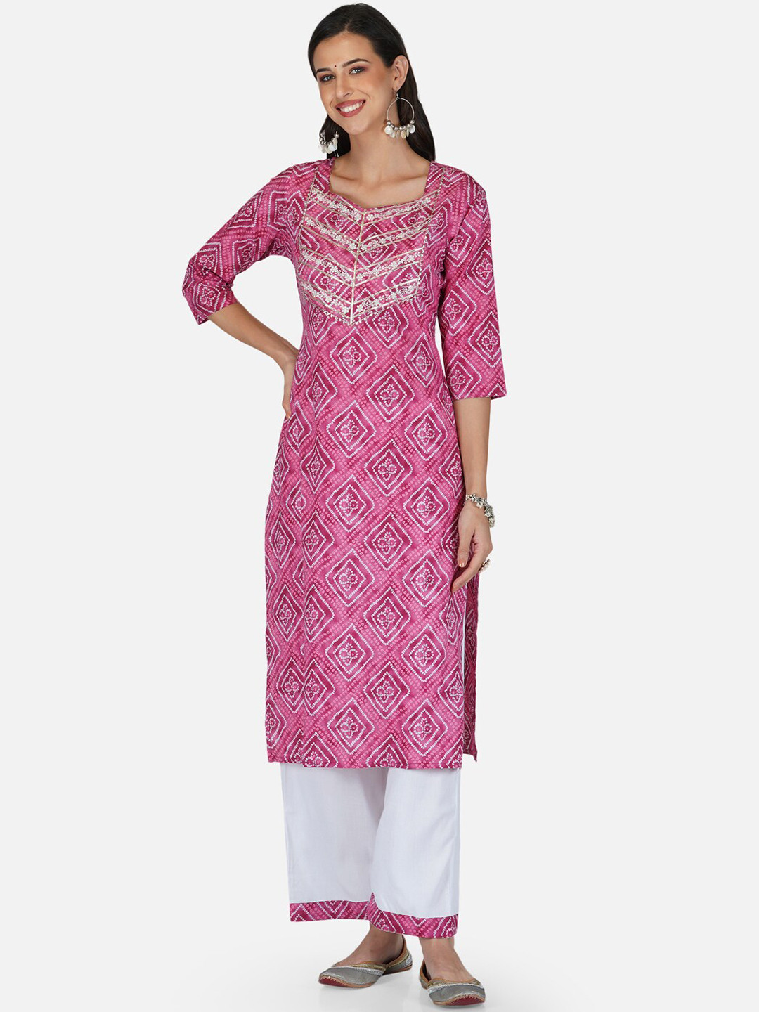 

METRO-FASHION Women Pink Printed Pure Cotton Kurta with Trousers & With Dupatta