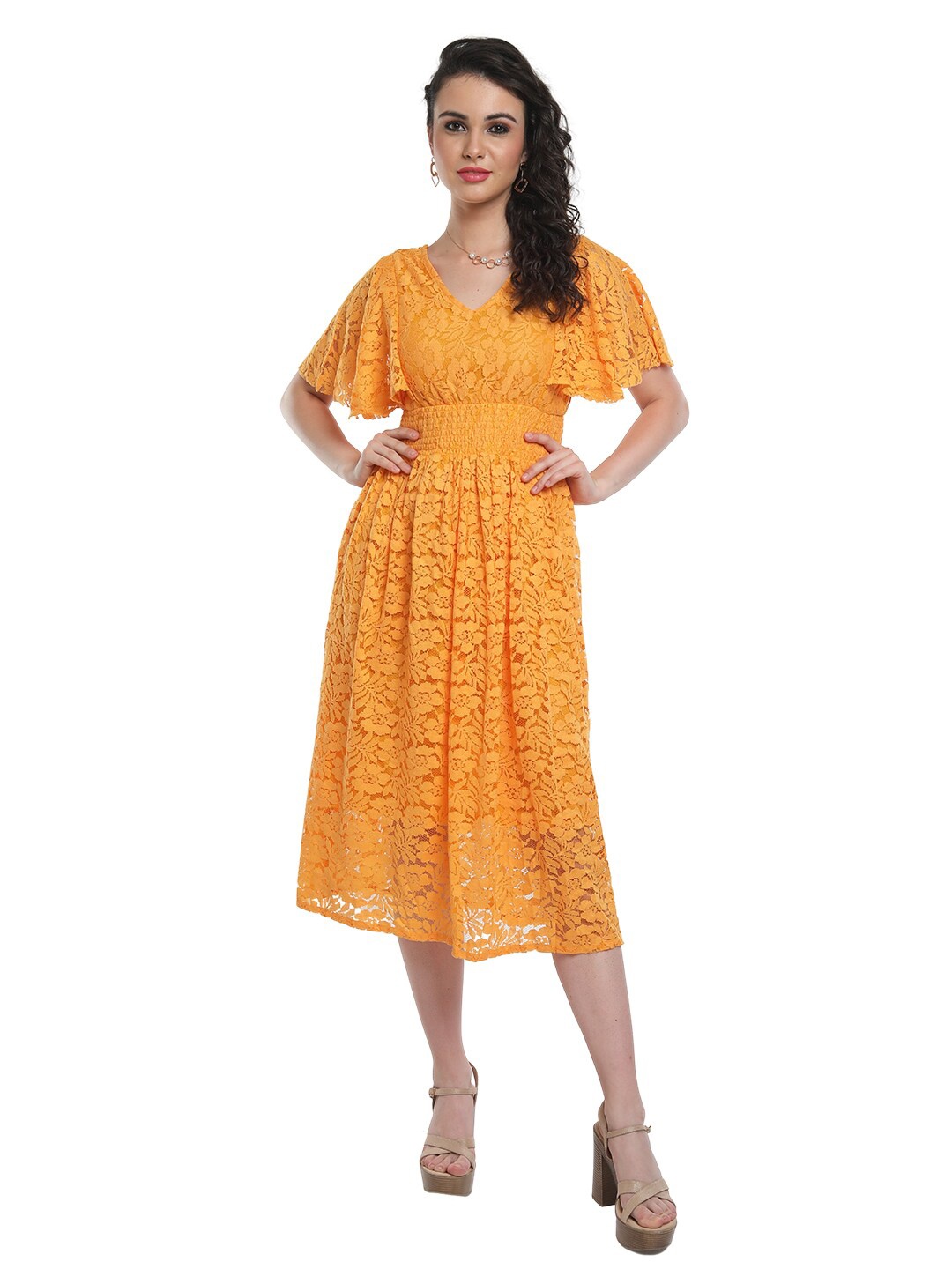 

La Aimee Women Yellow Self-Design Dress