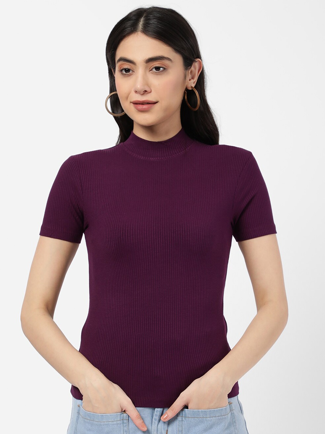 

R&B Women Purple High Neck Top