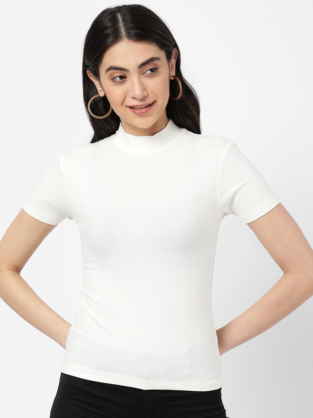 

R&B Women White High Neck Top