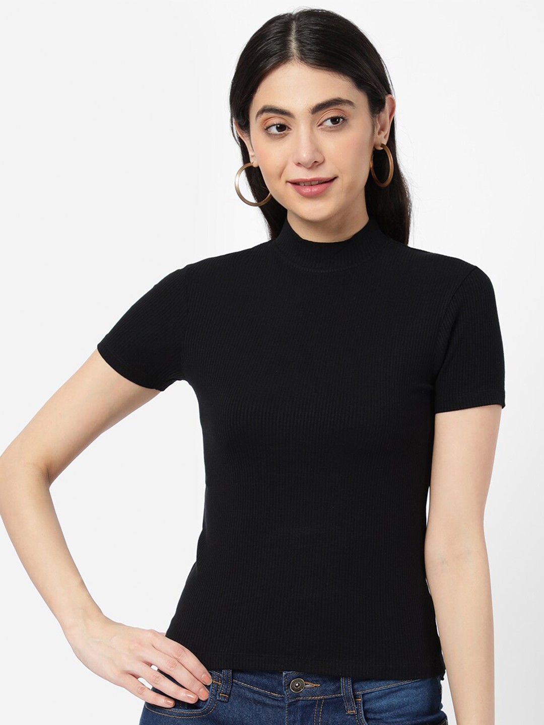

R&B Women Black High Neck Top