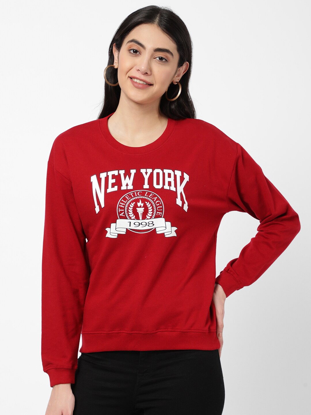 

R&B Women Red Printed Sweatshirt