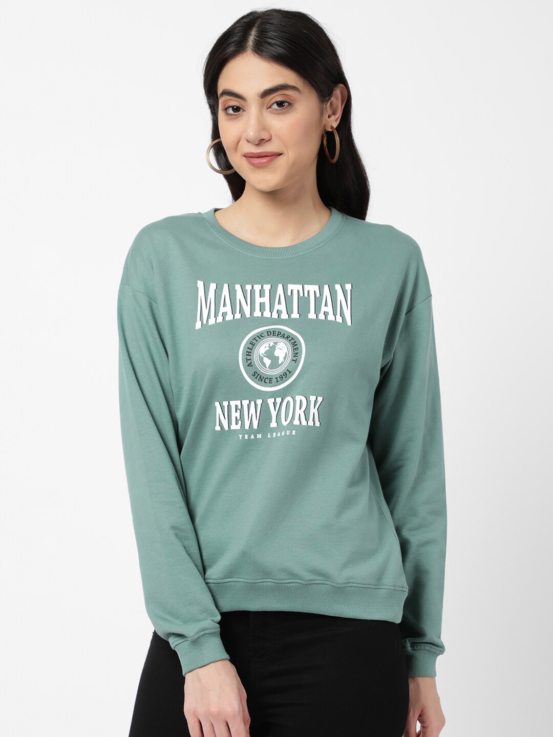 

R&B Women Green Printed Sweatshirt