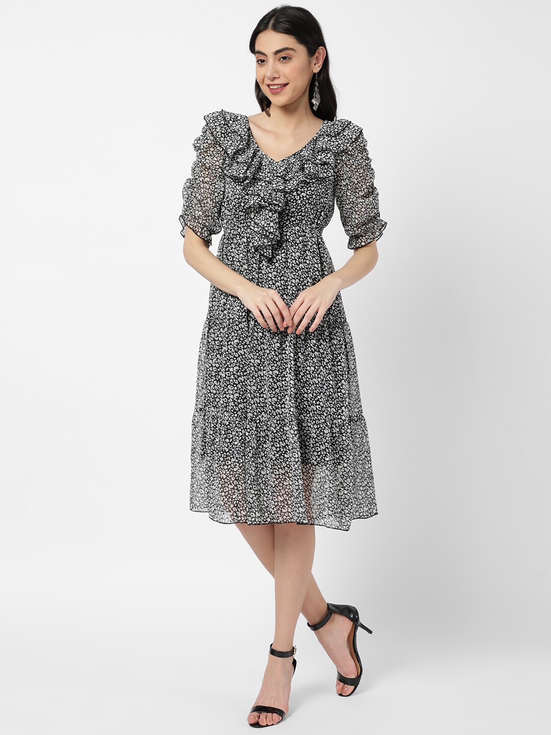 

R&B Black Animal Midi Dress
