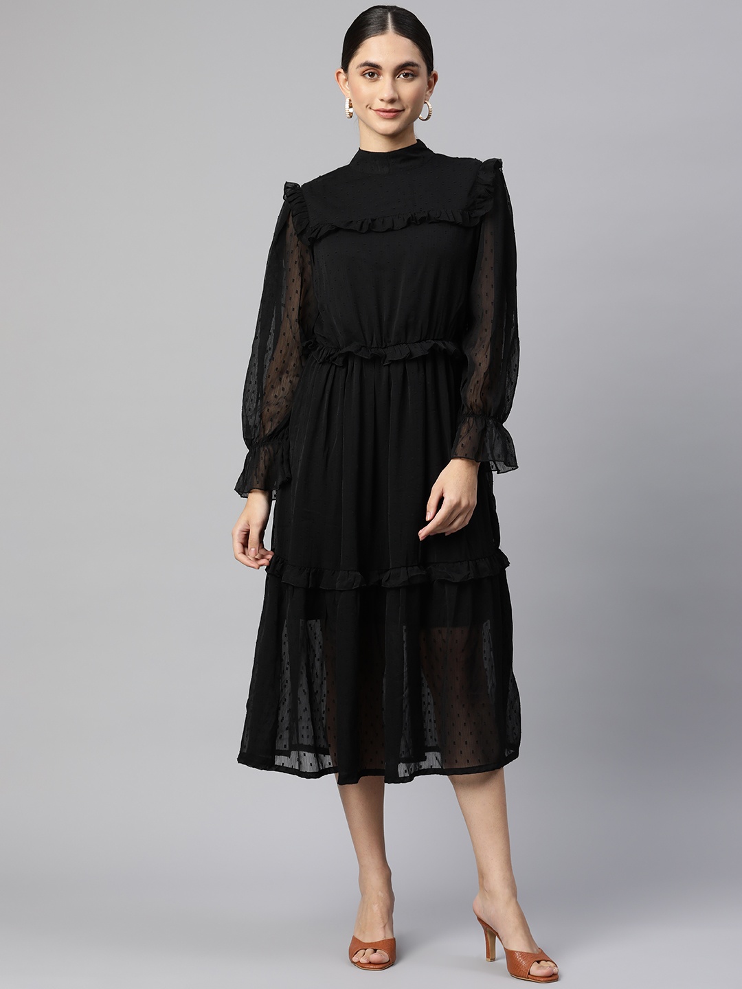 

plusS Black Self Design Midi Dress