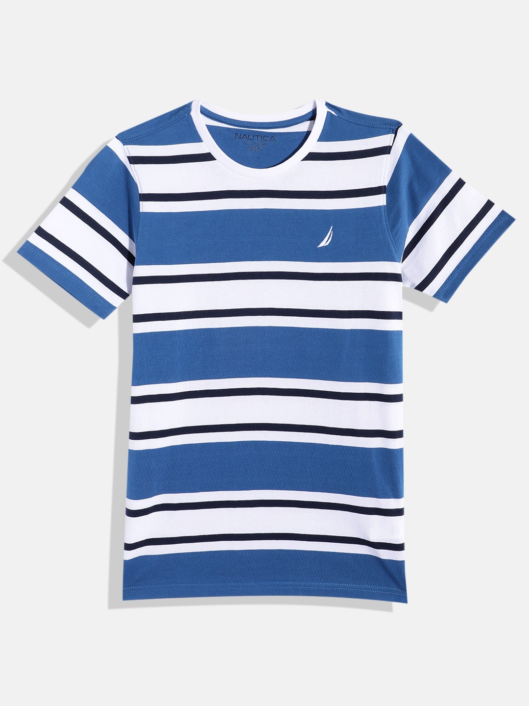 

Nautica Boys Striped Pure Cotton T-shirt, Blue