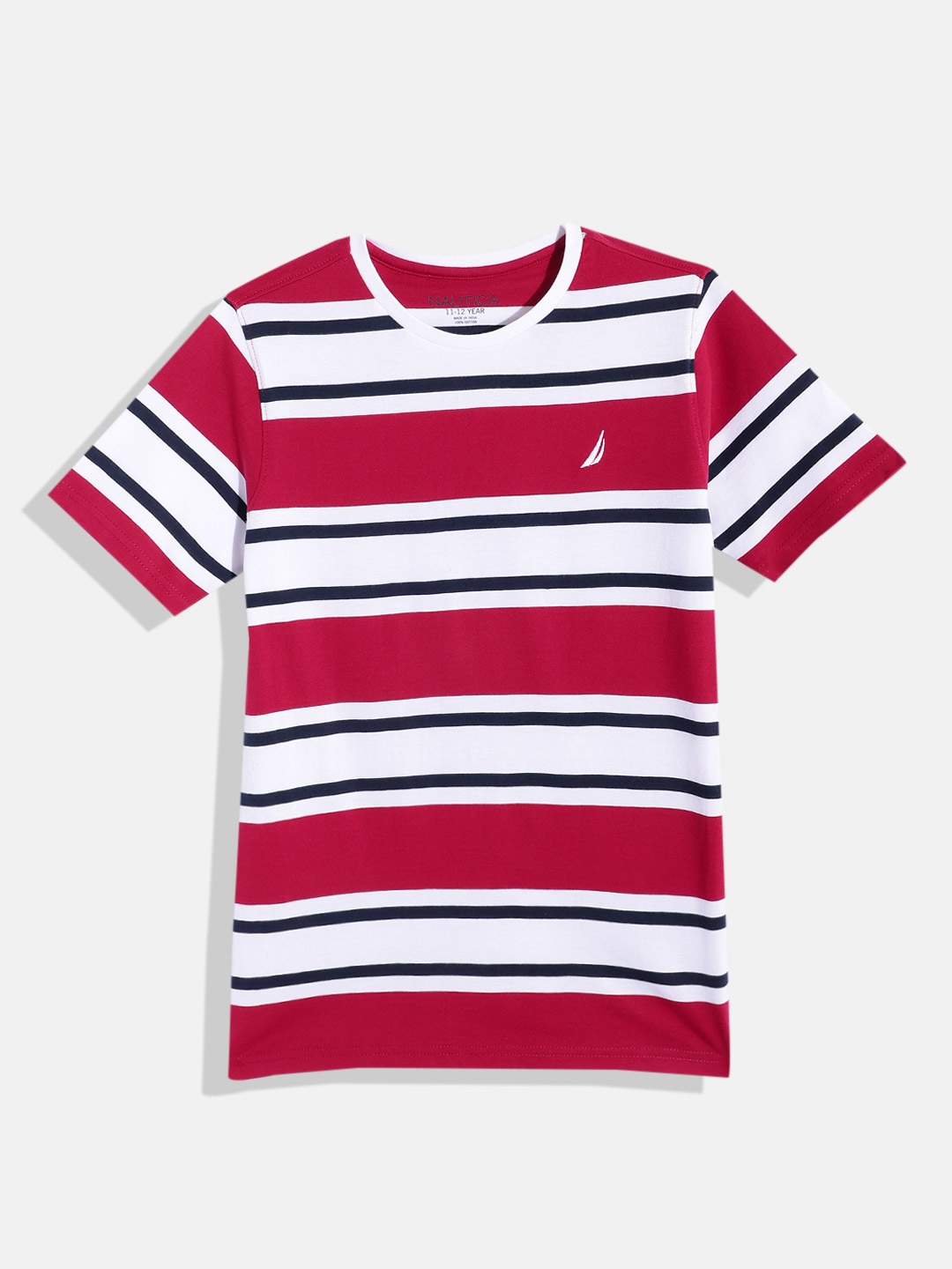 

Nautica Boys Striped Pure Cotton T-shirt, Red