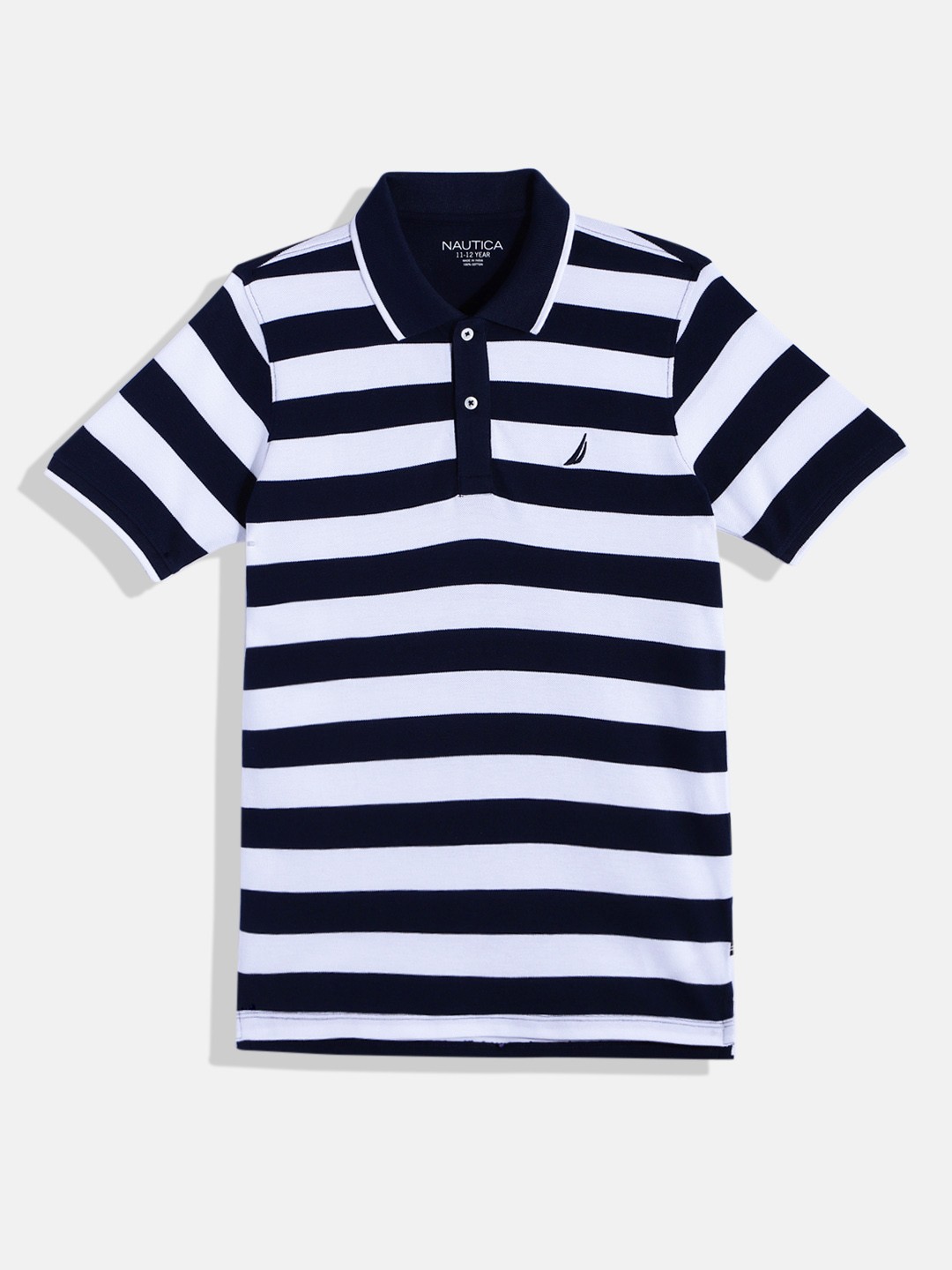 

Nautica Boys Striped Pure Cotton Polo Collar T-shirt, Navy blue