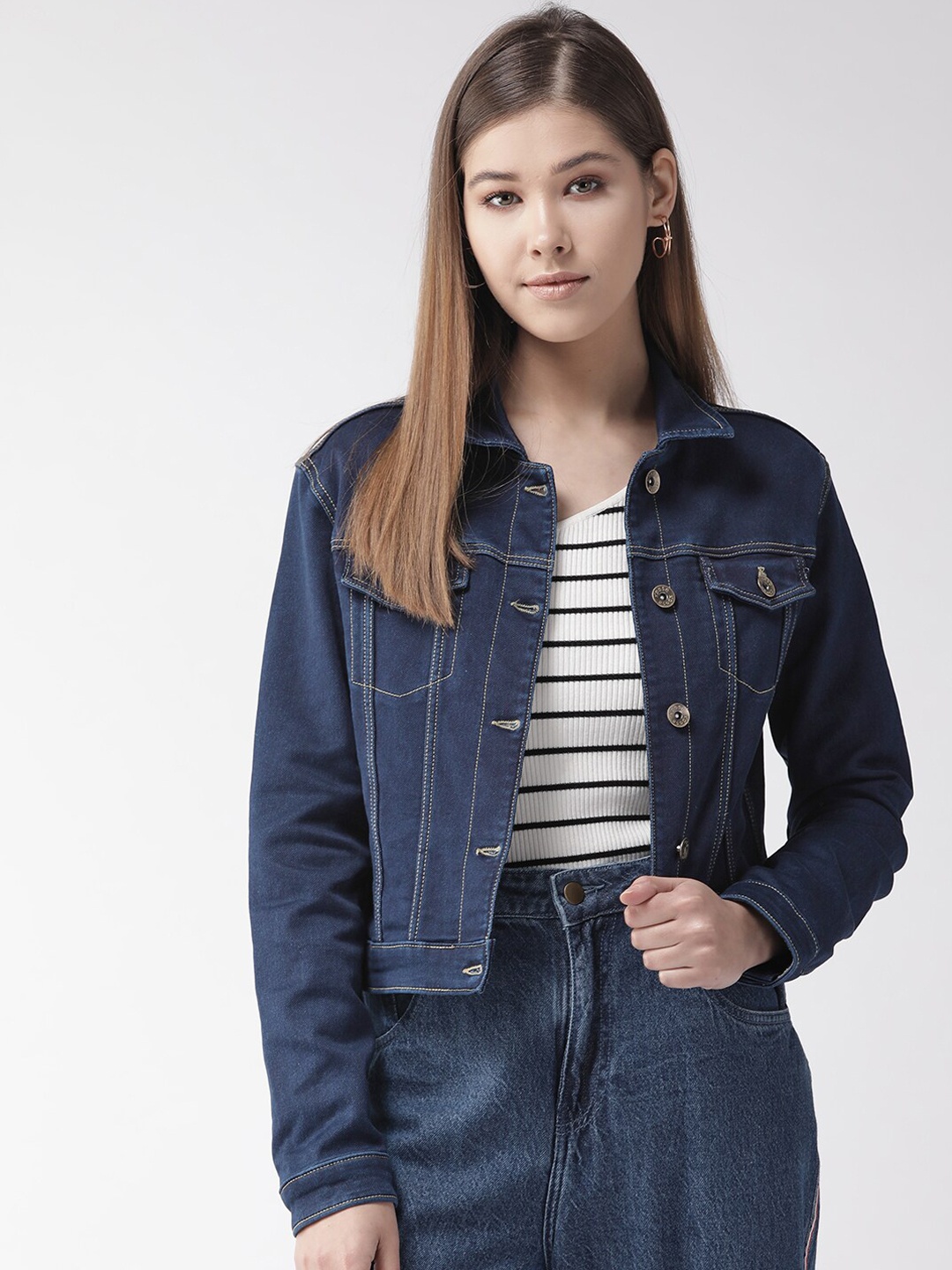 

Xpose Women Navy Blue Denim Jacket