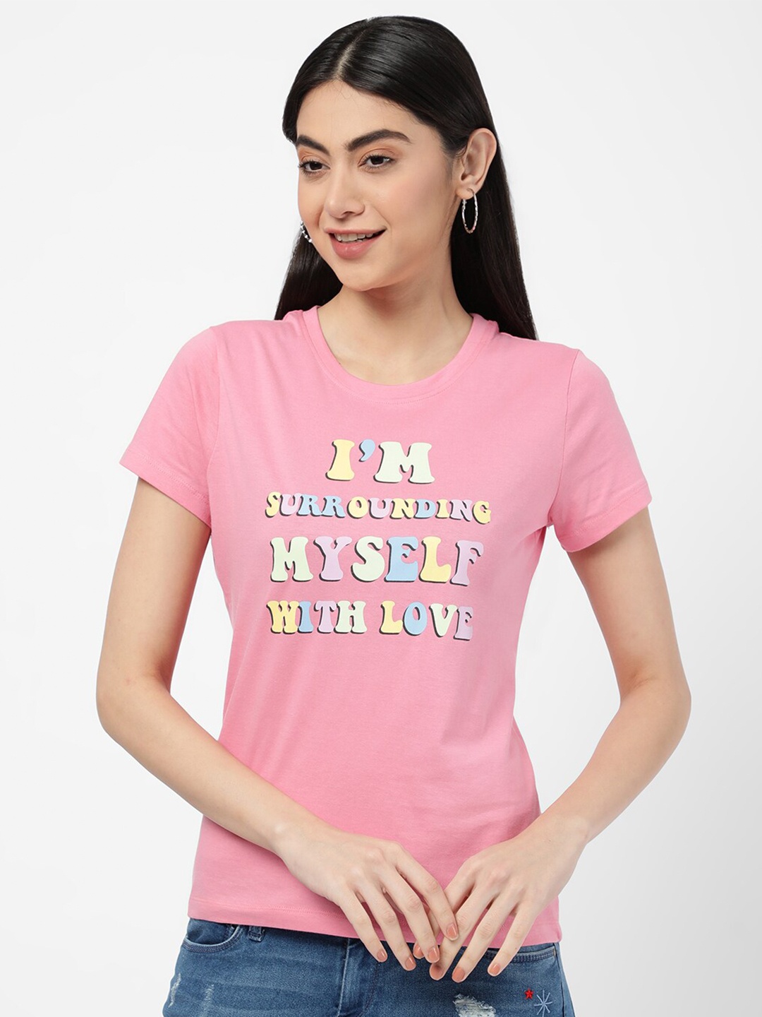 

R&B Women Pink Printed T-shirt