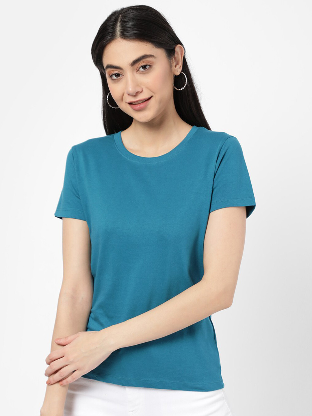 

R&B Women Blue V-Neck T-shirt