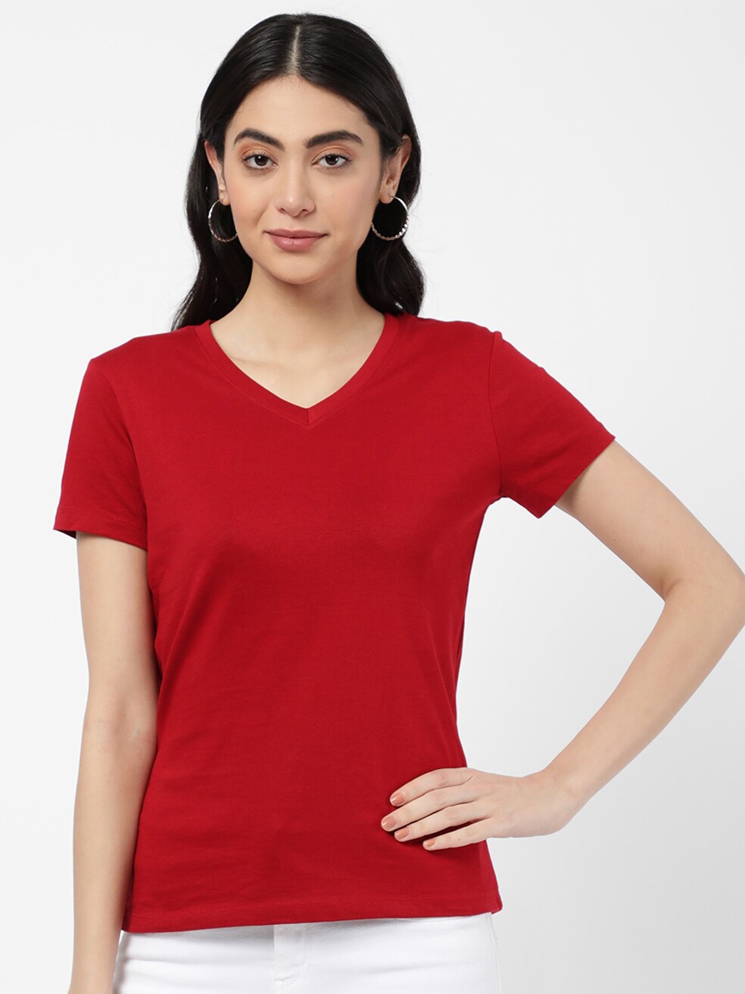 

R&B Women Red V-Neck T-shirt