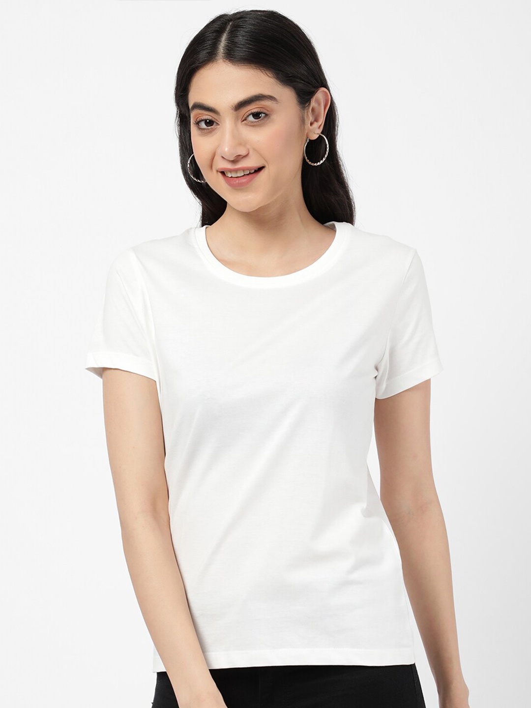 

R&B Women Solid Regular Fit T-shirt, White