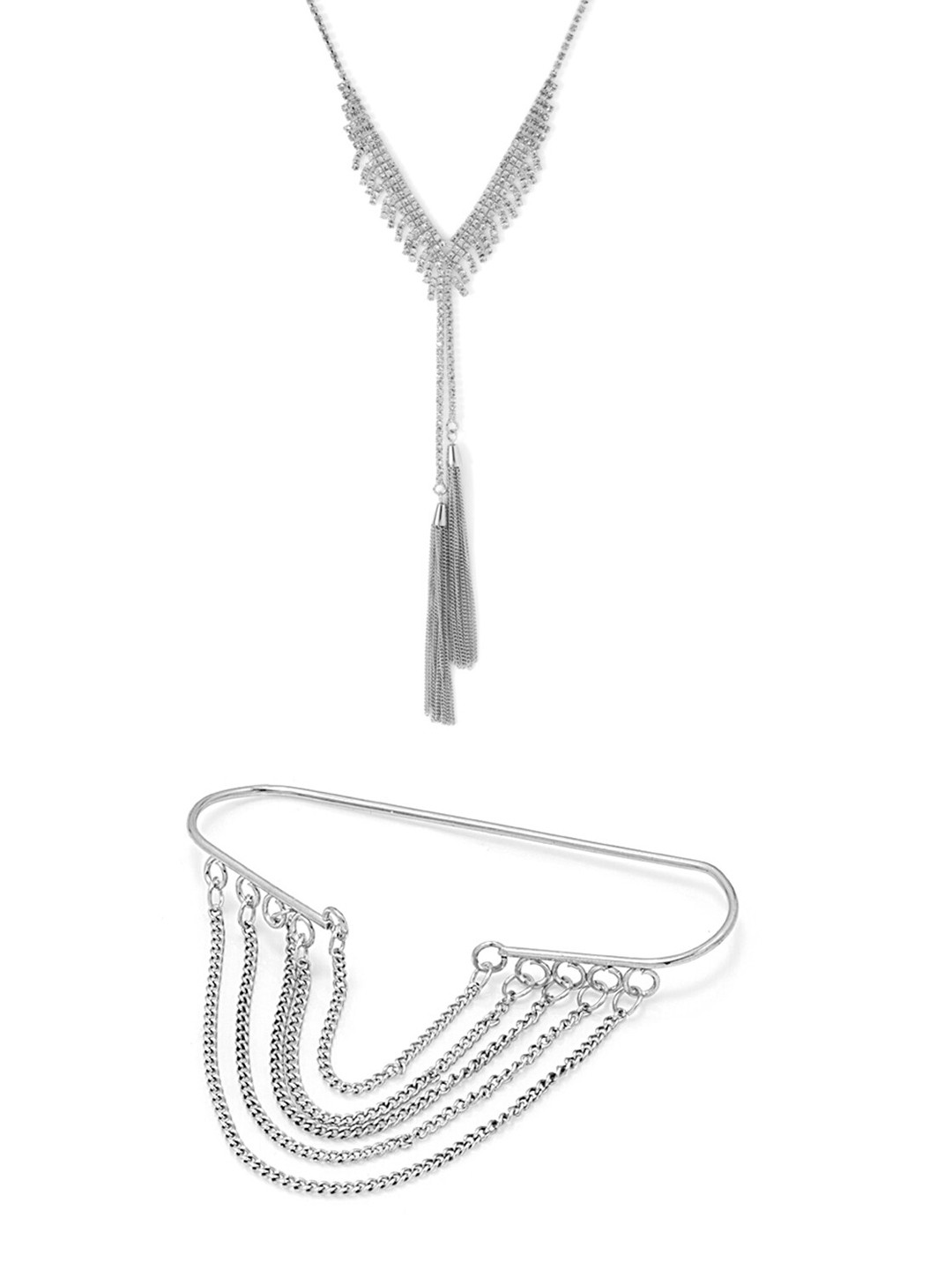 

Voylla Silver Alloy Silver-Plated Jewellery Set