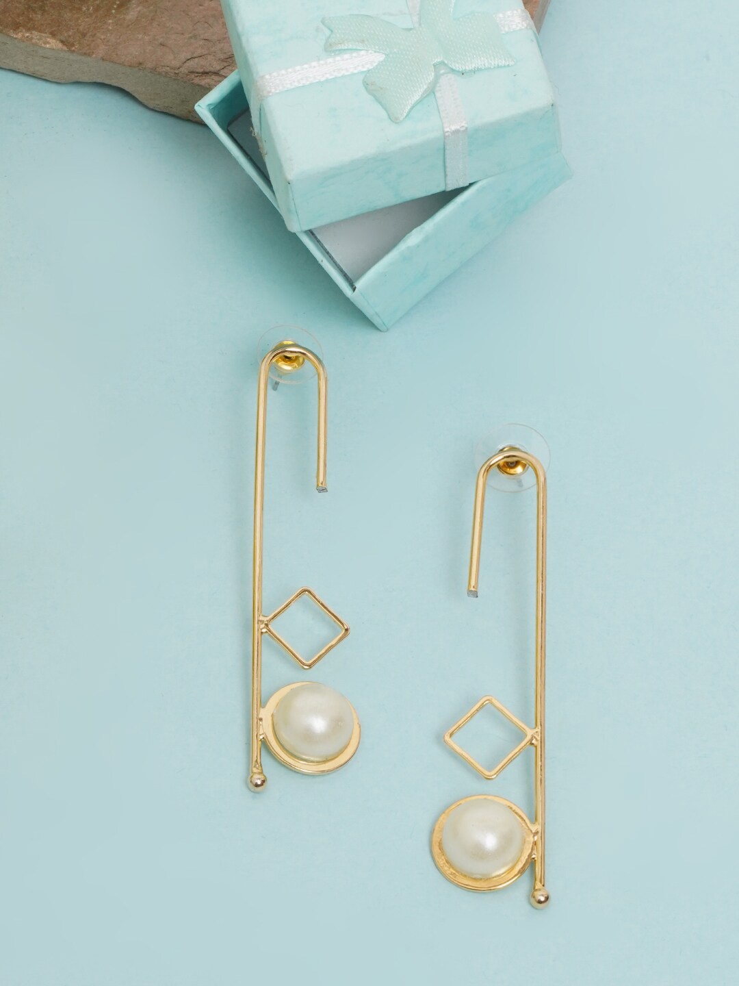 

DressBerry Gold-Plated Contemporary Pearls Drop Earrings