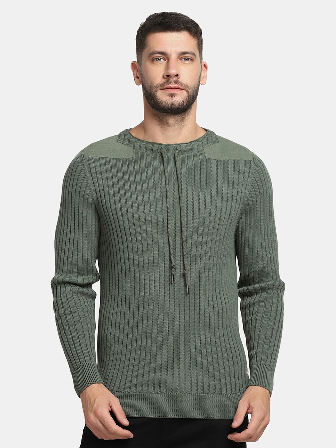

Blackberrys Men Green Ribbed Pullover