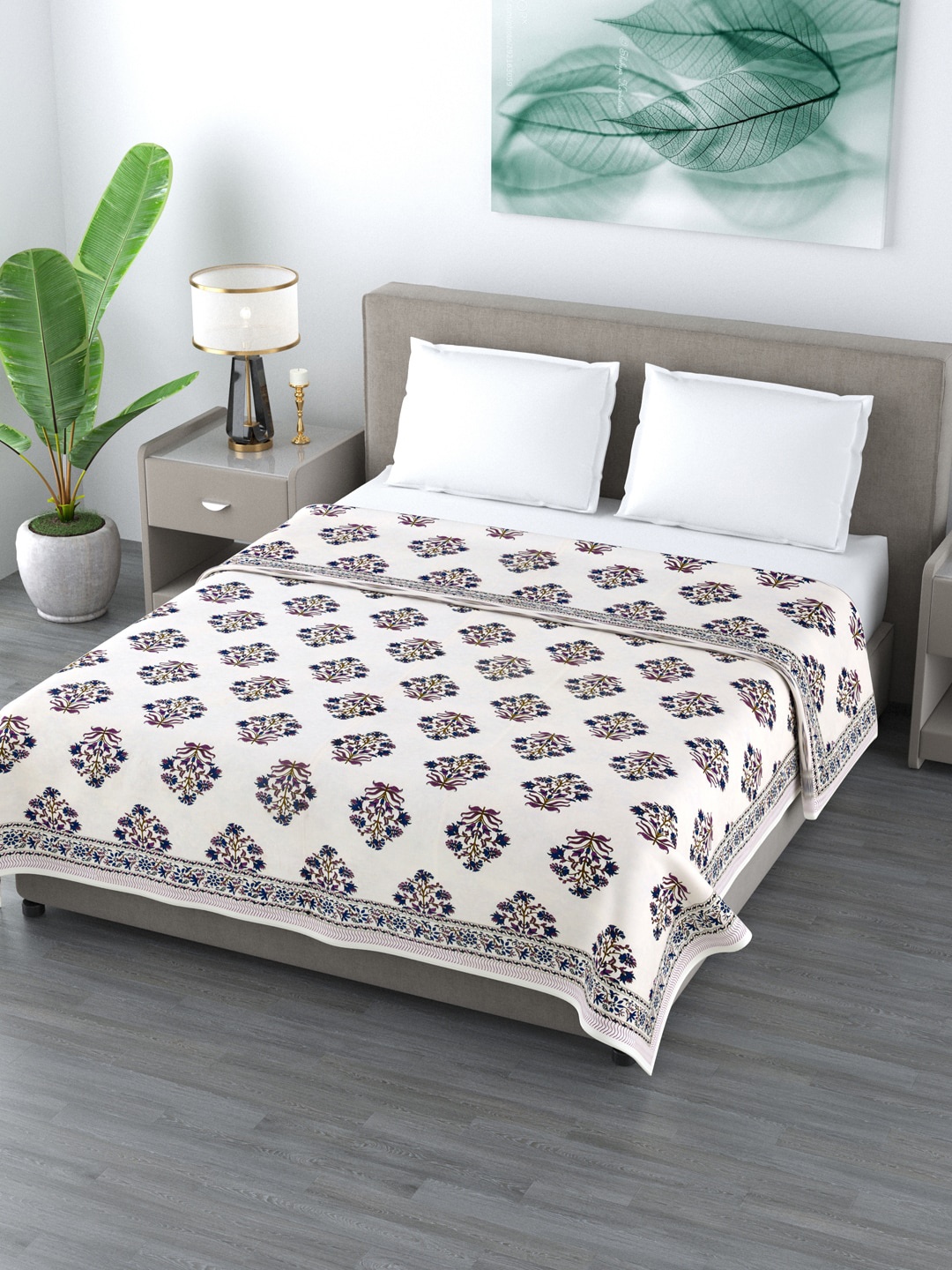 

LIVING ROOTS White & Blue Ethnic Motifs AC Room 210 GSM Double Bed Dohar