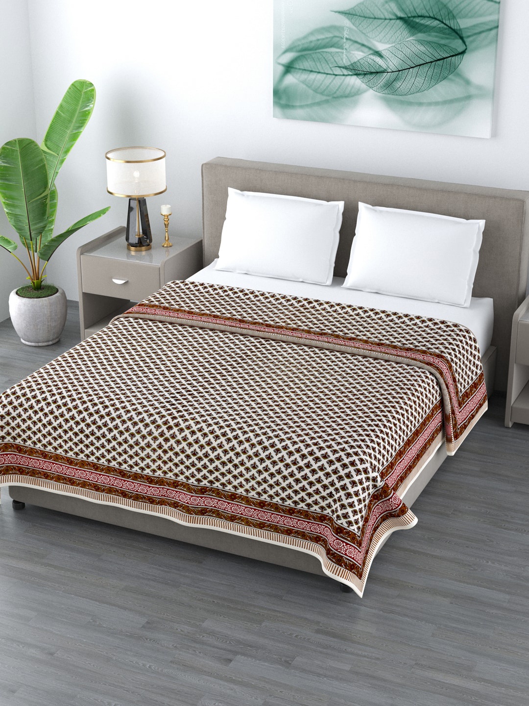 

LIVING ROOTS White & Green Ethnic Motifs AC Room 210 GSM Double Bed Dohar