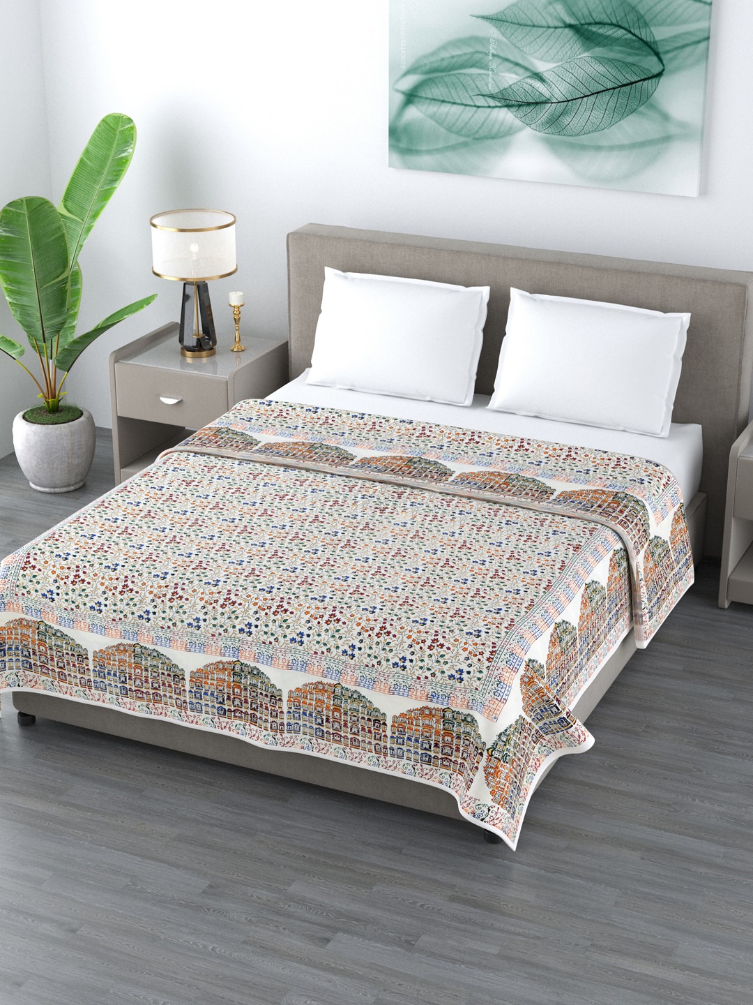

LIVING ROOTS Floral Printed AC Room 210 GSM Double Bed Reversible Dohar, White