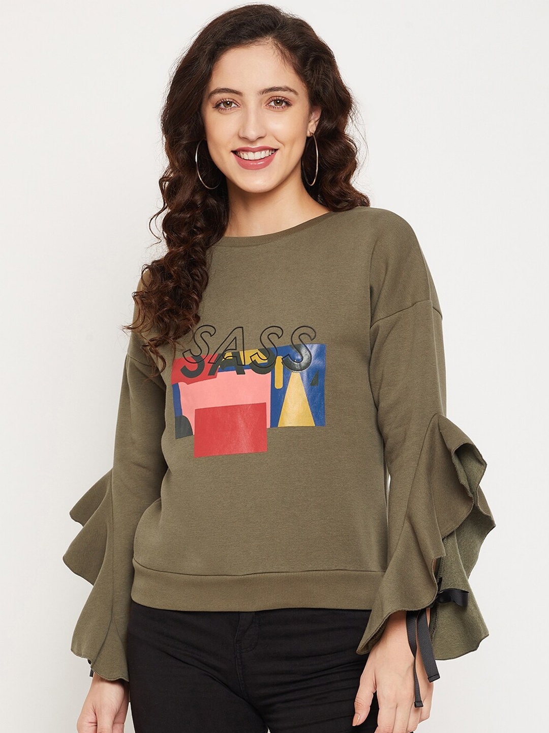 

CAMLA Women Olive Green Printed Sweatshirt