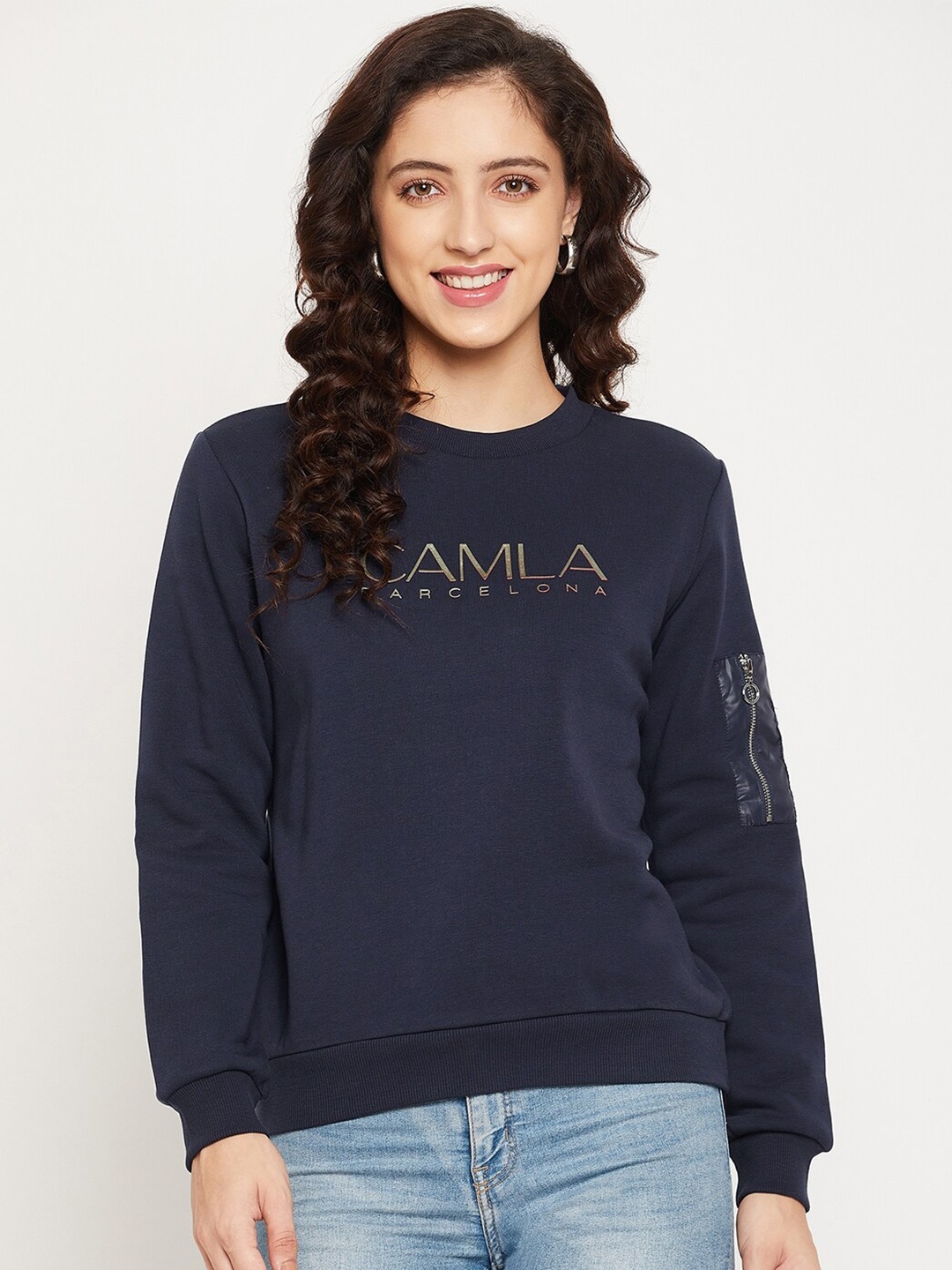 

CAMLA Women Navy Blue Printed Sweatshirt