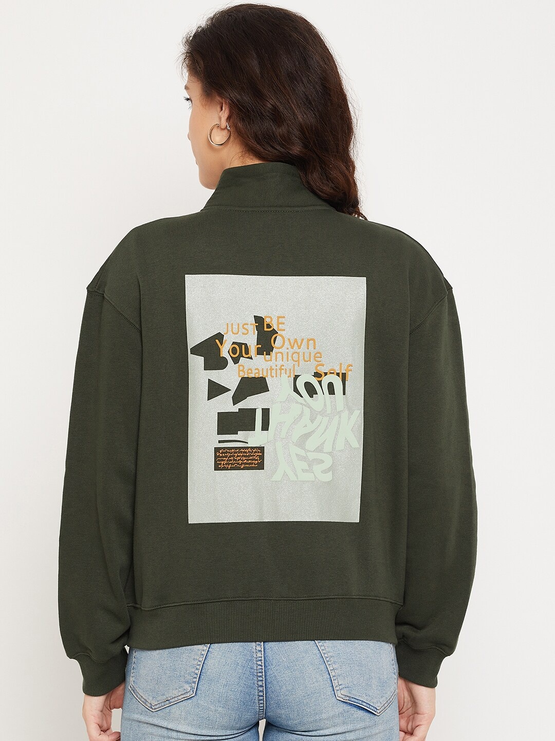 

CAMLA Women Olive Green Printed Sweatshirt