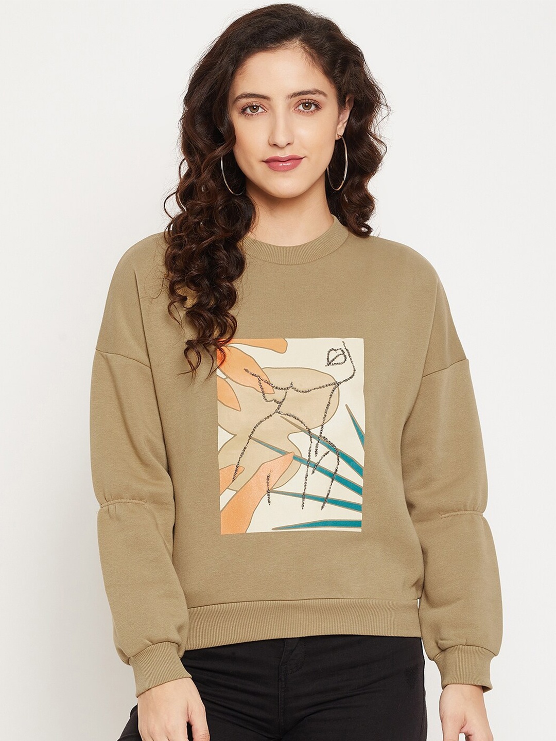 

CAMLA Women Khaki Printed Sweatshirt