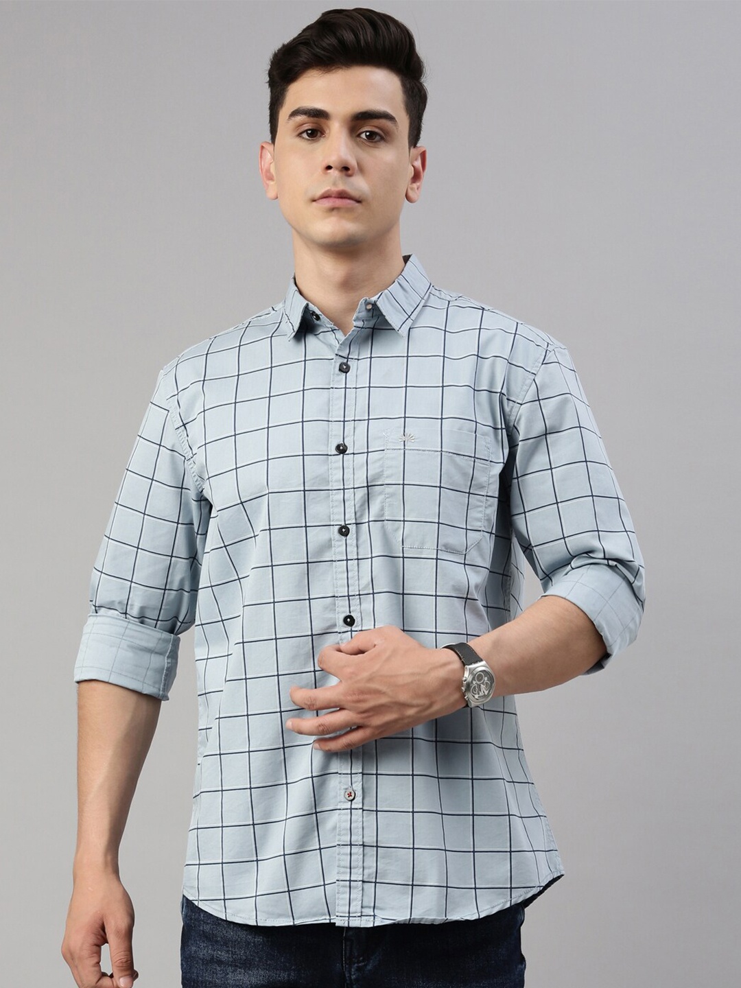 

Chennis Men Grey Slim Fit Tartan Checks Checked Casual Shirt