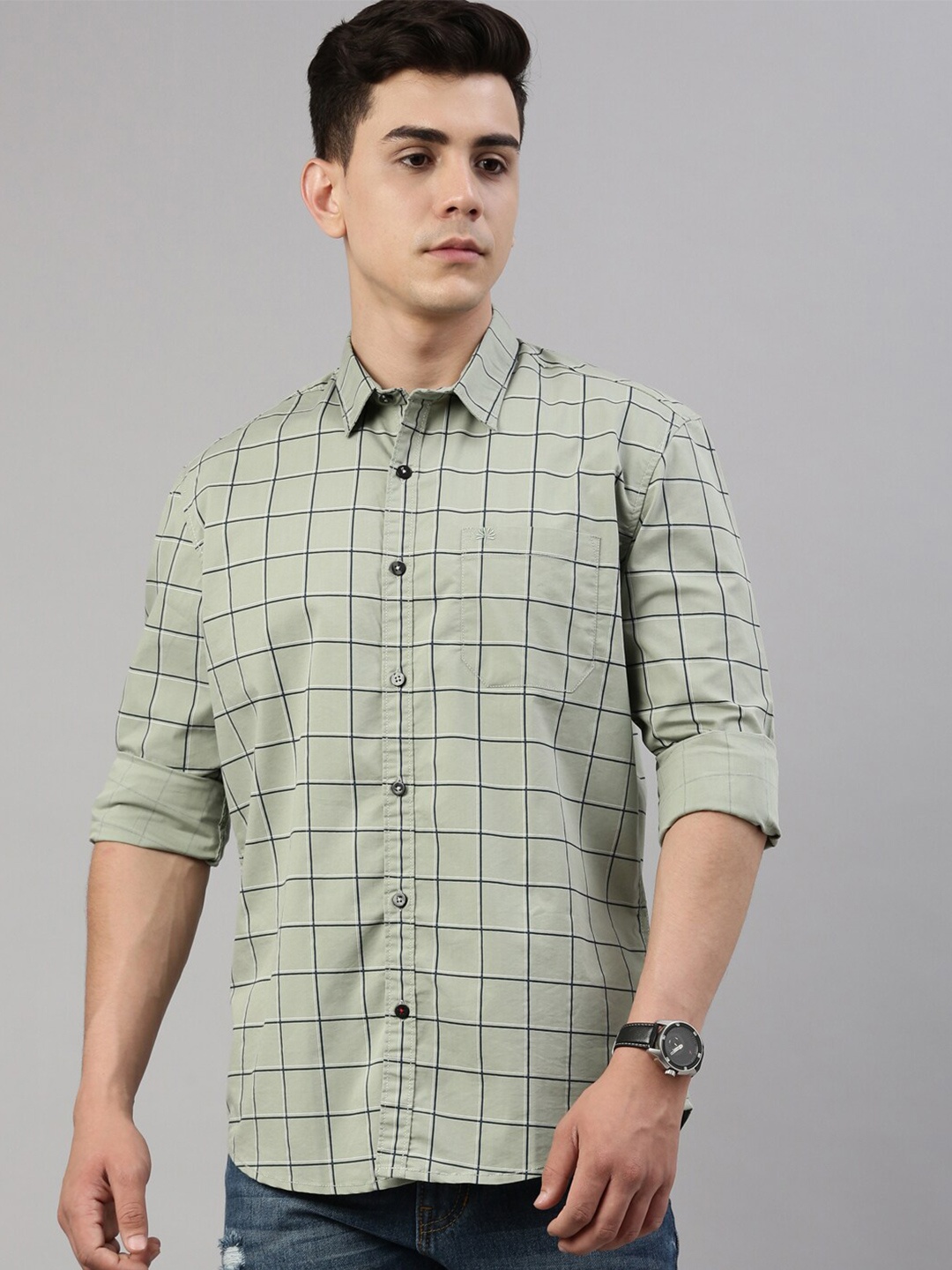 

Chennis Men Green Slim Fit Tartan Checks Checked Casual Shirt
