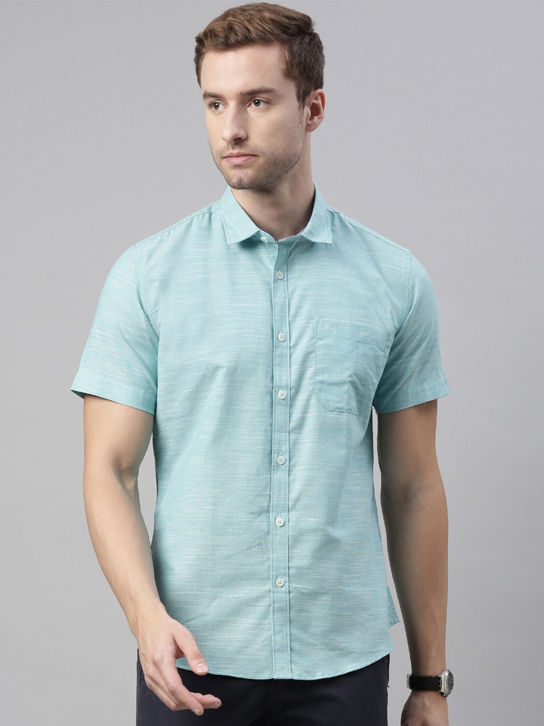 

Chennis Men Teal Slim Fit Casual Shirt