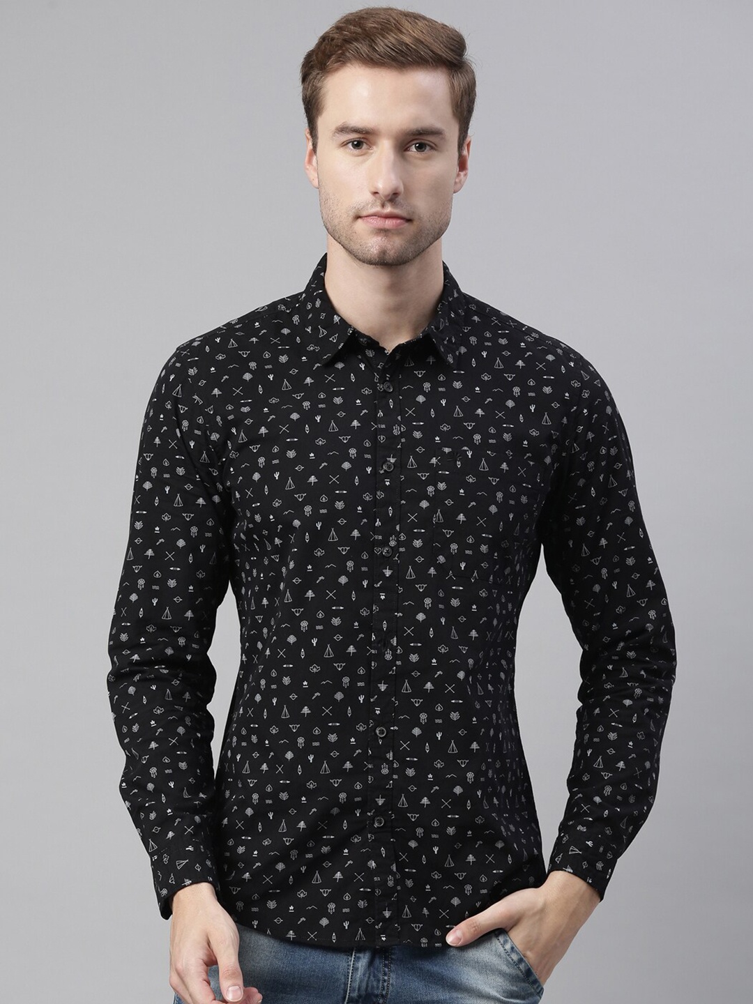 

Chennis Men Navy Blue Slim Fit Printed Casual Shirt