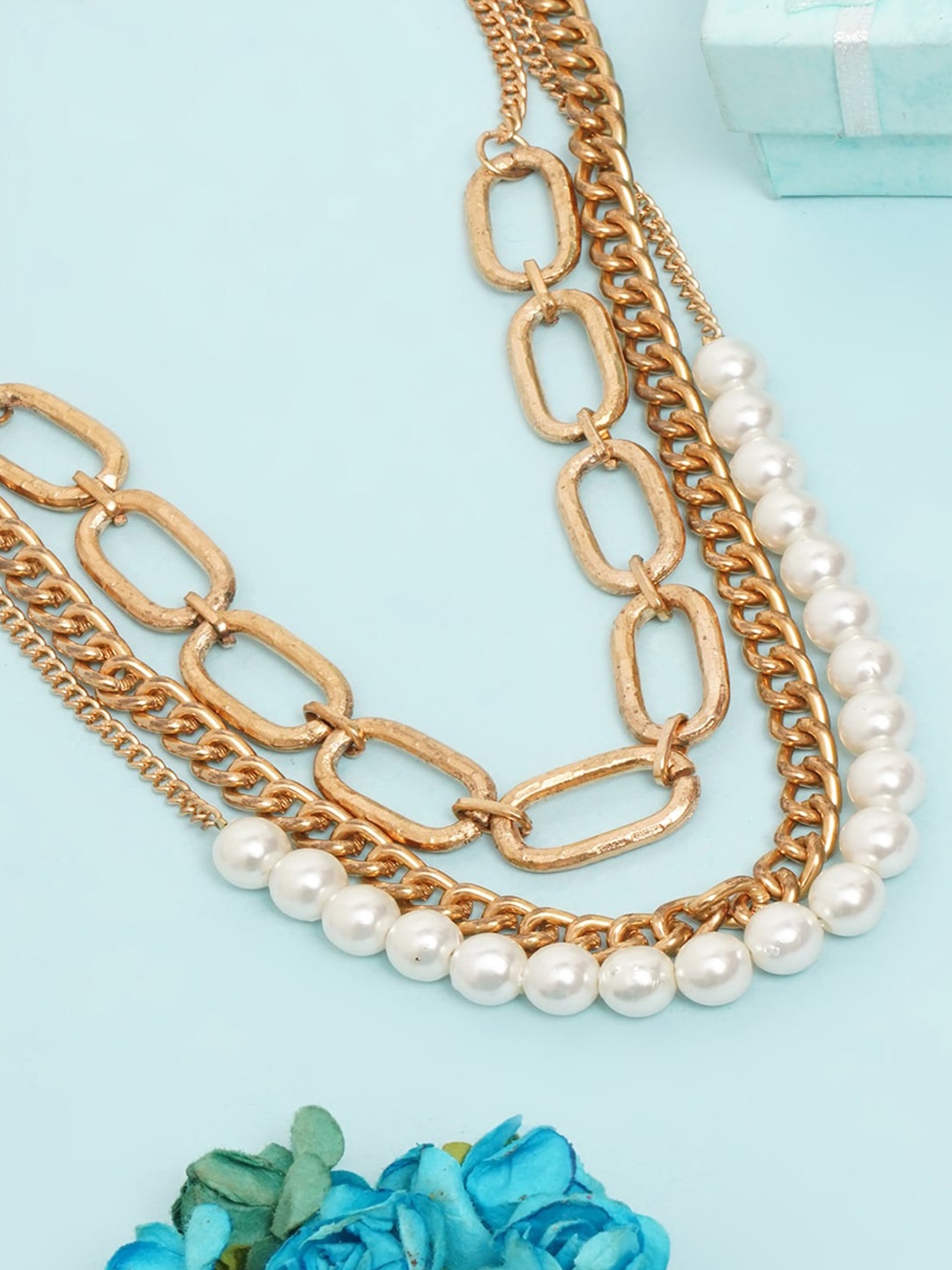 

DressBerry Rose Gold & White Brass Rose Gold-Plated Layered Necklace