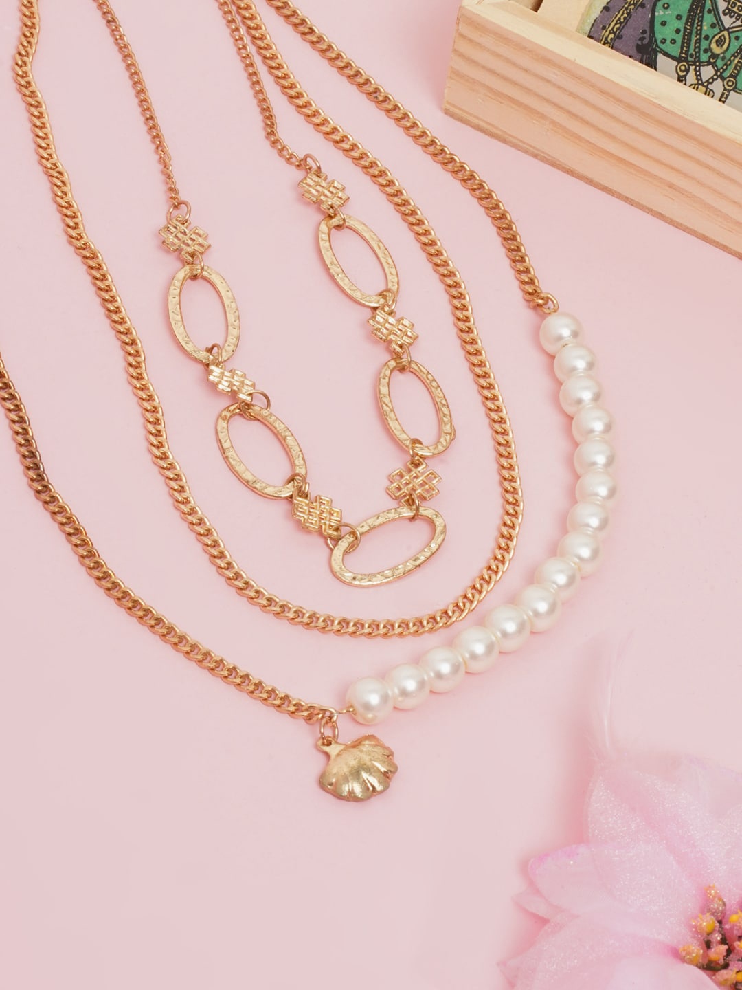 

DressBerry Rose Gold & White Brass Rose Gold-Plated Layered Necklace