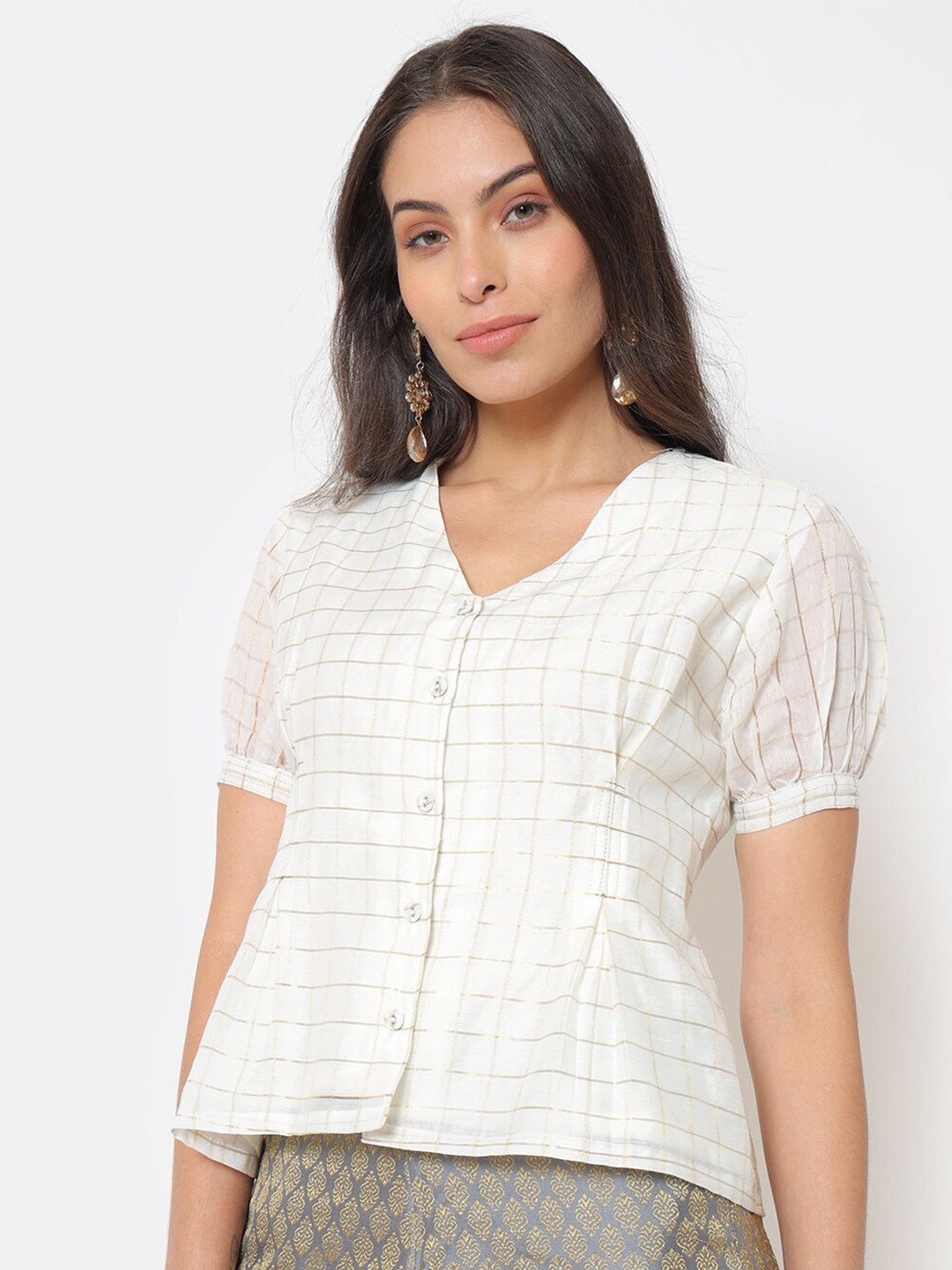 

Saaki Women Off White Checked Top