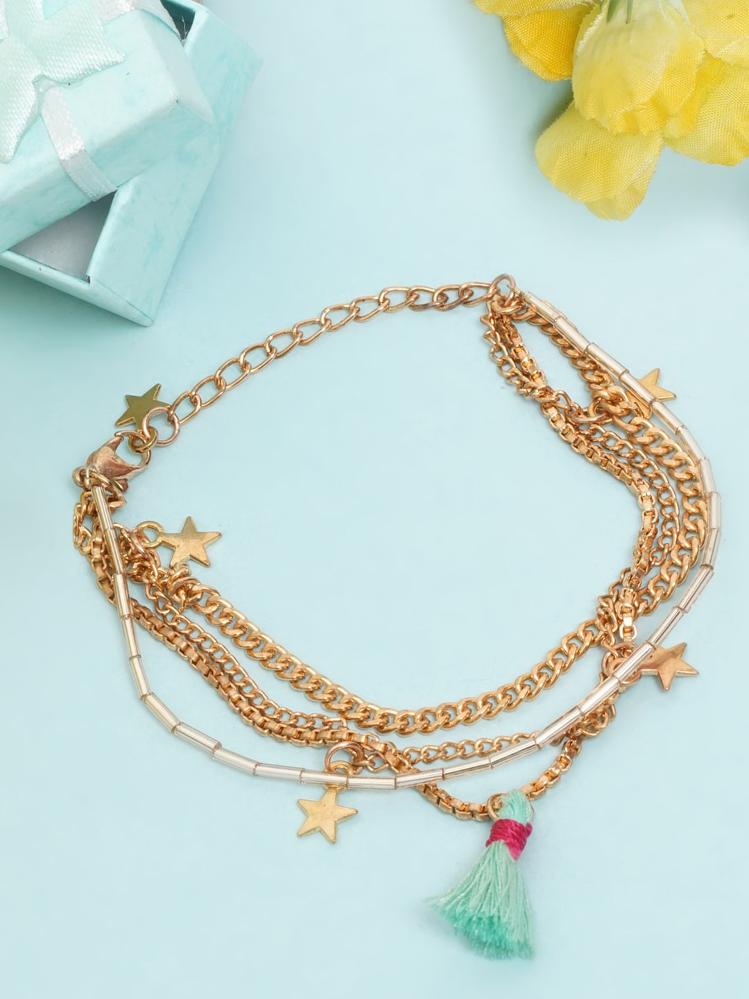 

DressBerry Women Rose Gold & Blue Brass Rose Gold-Plated Multistrand Bracelet