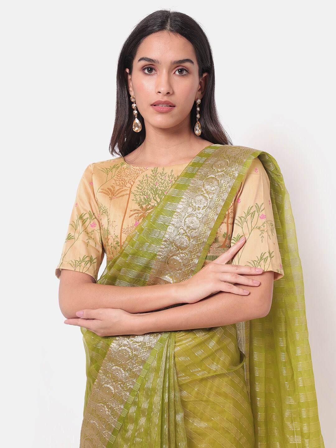 

Saaki Women Beige Ethnic Motifs Printed Round Neck Blouse