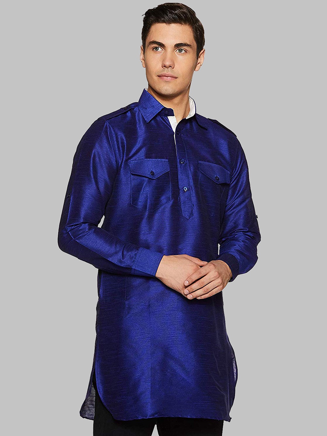 

ROYAL KURTA Men Blue Pathani Kurta