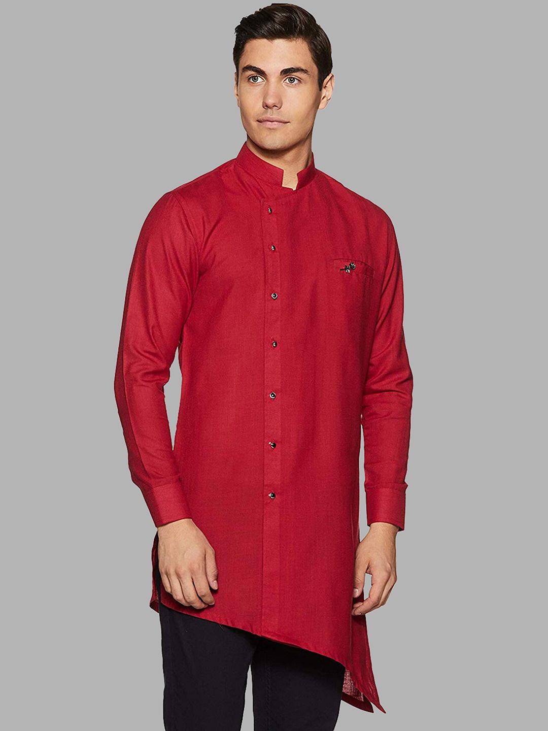 

ROYAL KURTA Men Red Cold-Shoulder Sleeves Thread Work Summer Sheers Kurta