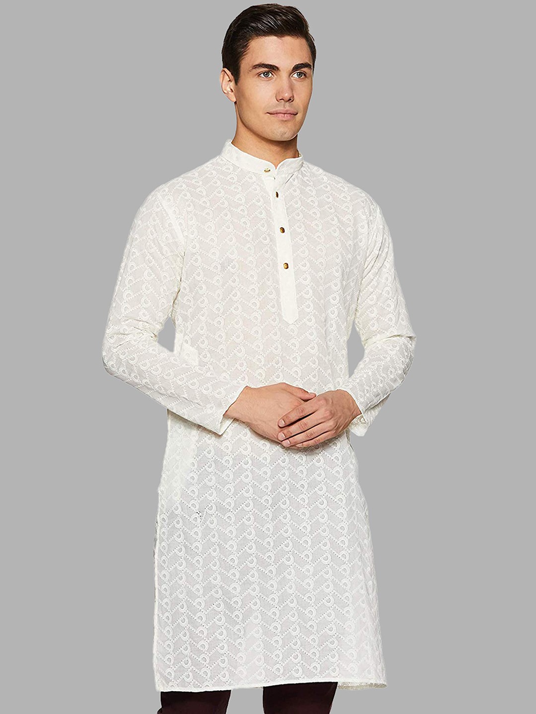 

ROYAL KURTA Men Off White Geometric Chikankari Summer Sheers Kurta