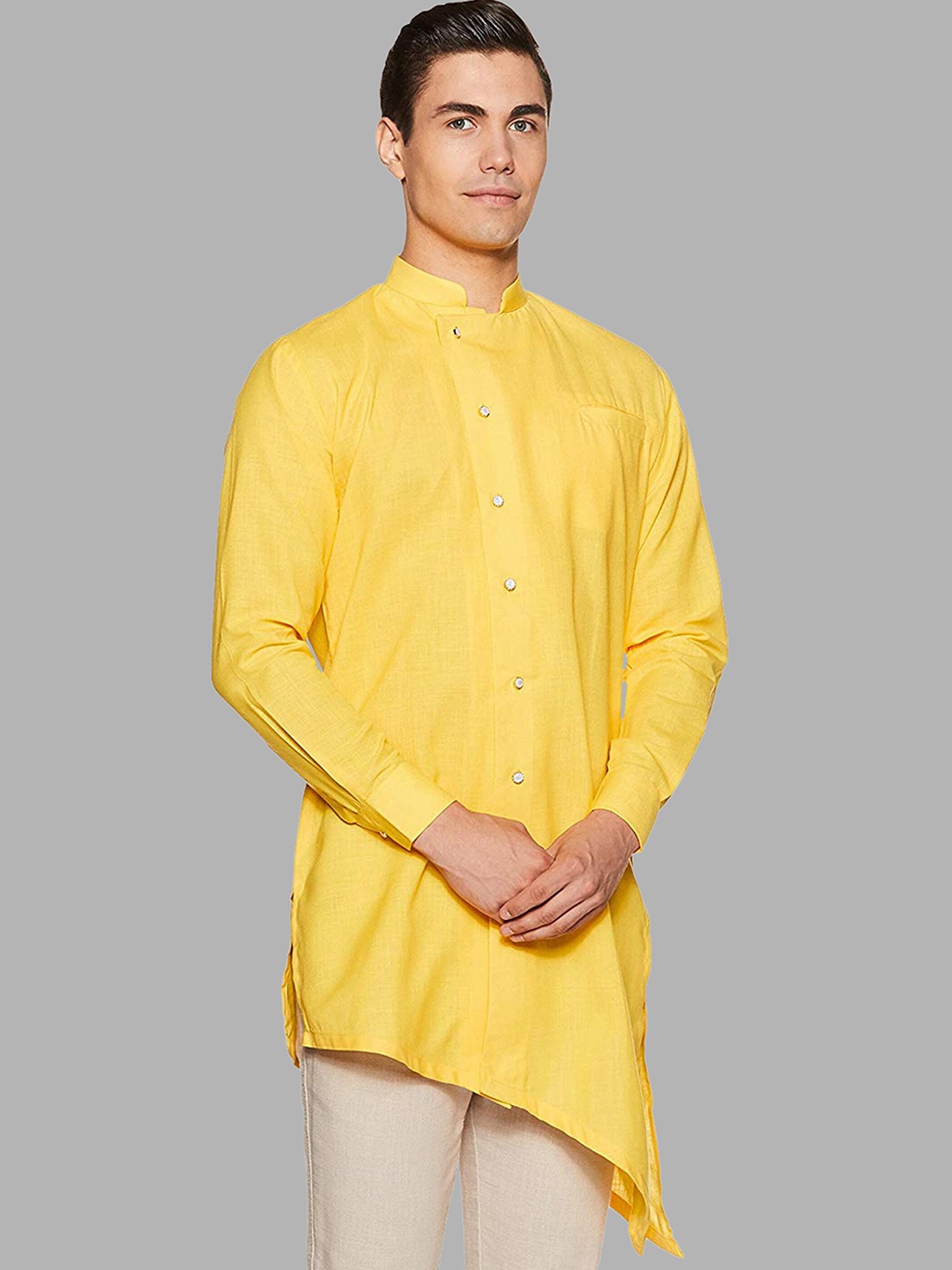 

ROYAL KURTA Men Yellow Thread Work Summer Sheers Kurta