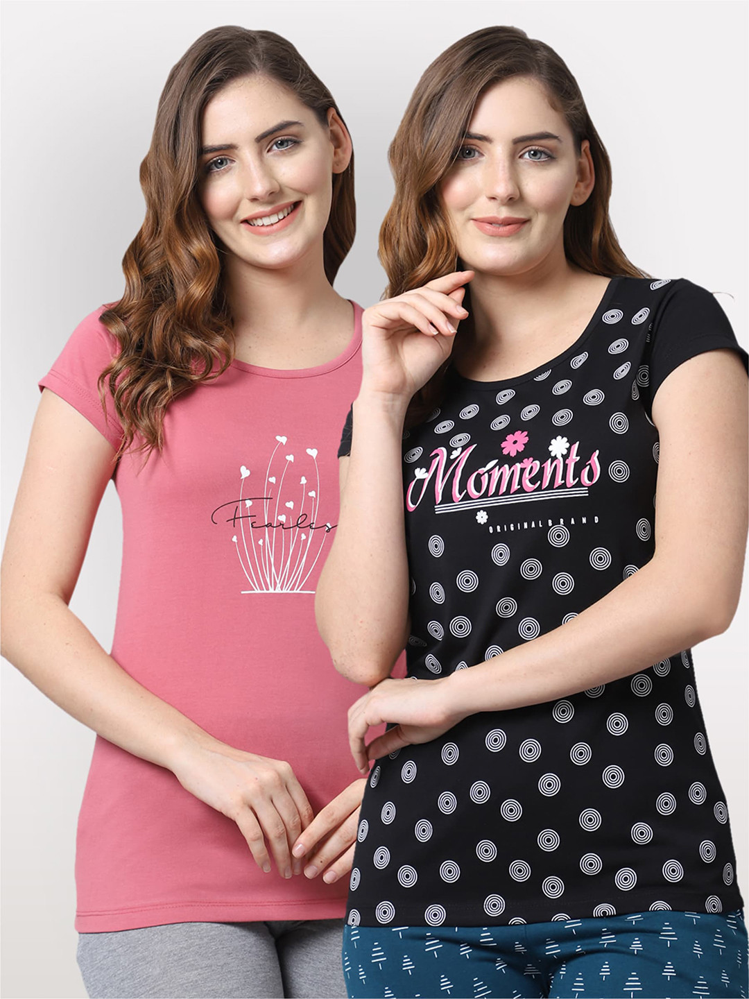 

Shararat Pack of 2 Printed Lounge T-Shirts, Pink