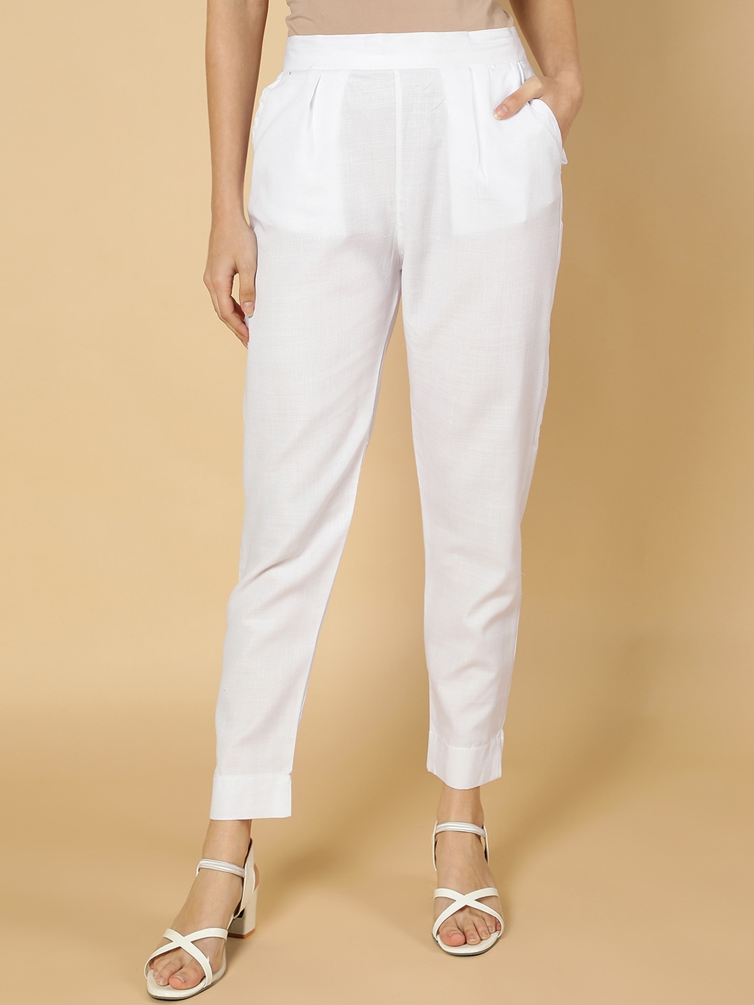 

Fabclub Women Smart Pleated Trousers, White