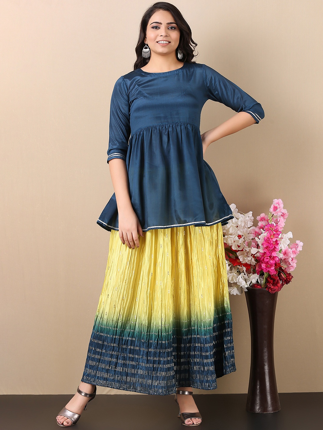 

V TRADITION Women Gotta Patti Kurta with Skirt, Blue