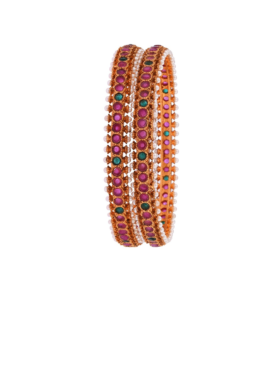 

FEMMIBELLA Gold-Plated Set of 2 Traditional Pearl Stone Studded Bangles