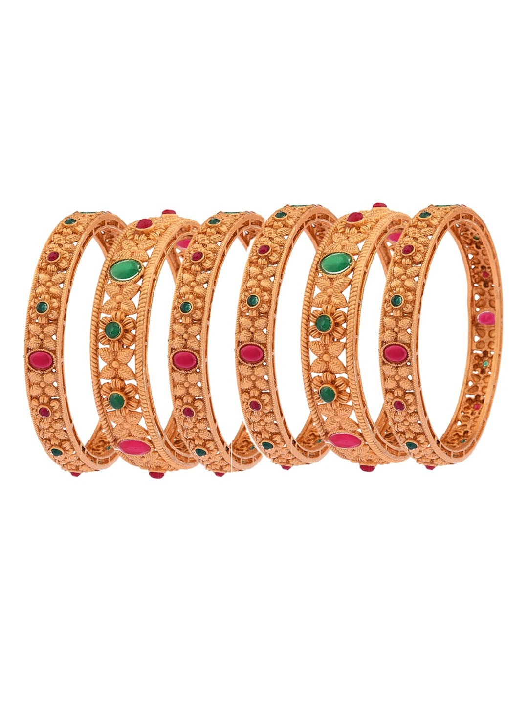 

FEMMIBELLA 6 Pieces Gold Plated Studded Bangles