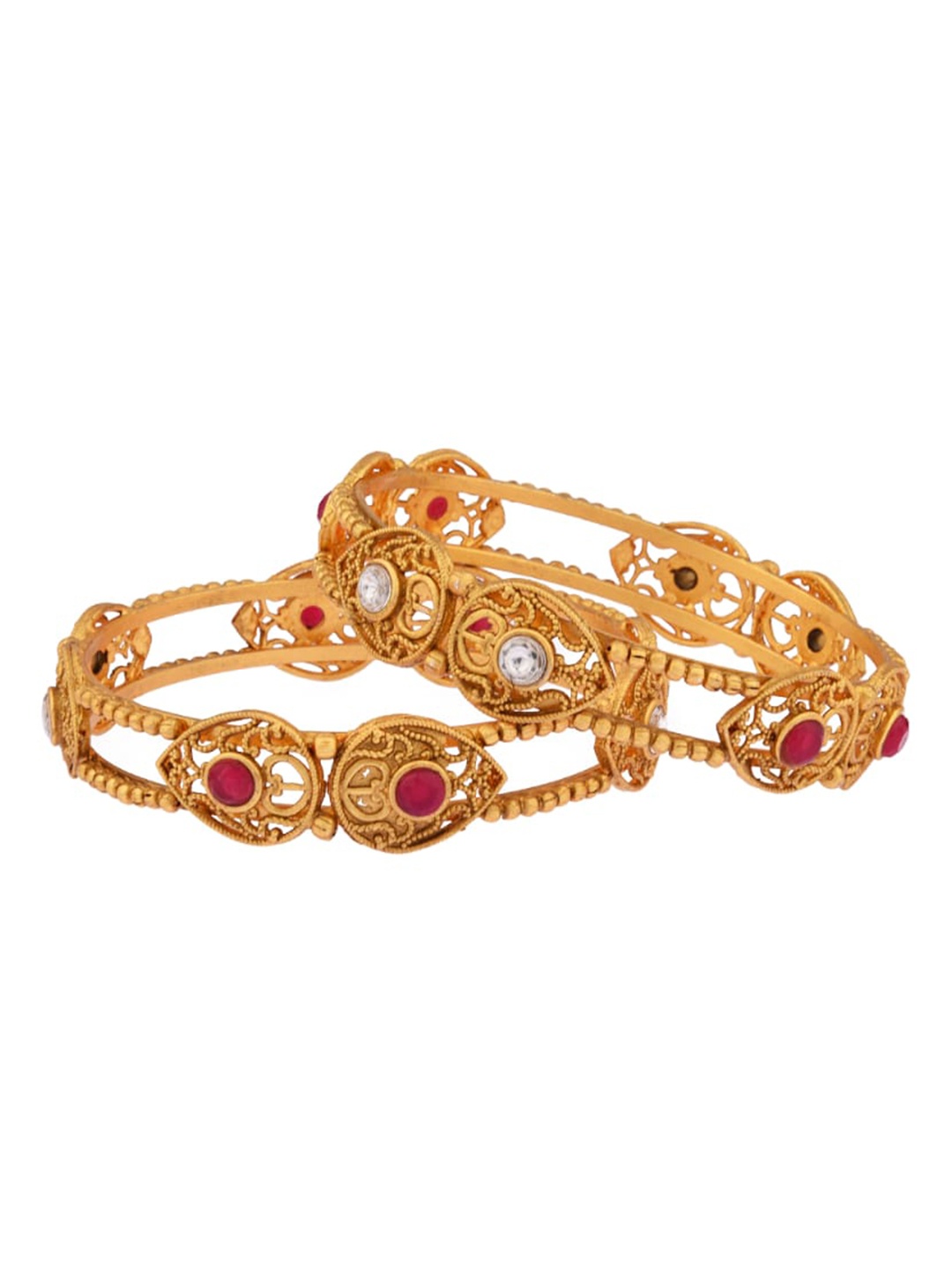 

FEMMIBELLA Set Of 2 Gold-Plated Stone Studded Kada Bangle
