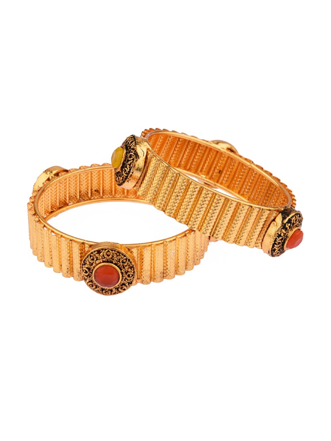 

FEMMIBELLA Set of 2 Gold-Plated Stone Studded Bangles