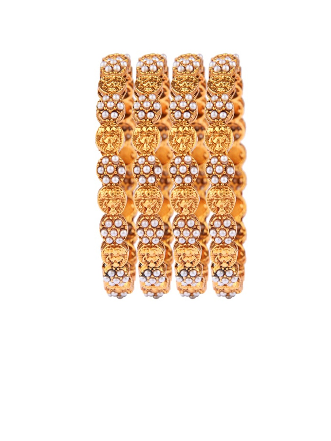 

FEMMIBELLA Set Of 4 Gold Alloy Gold-Plated Pearl Studded Kada