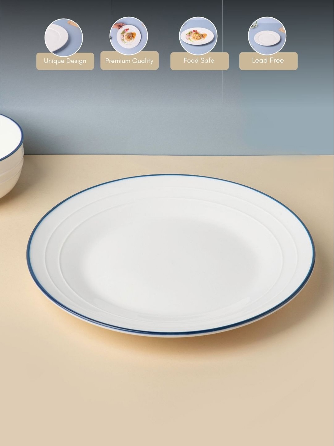 

Nestasia White & Blue Microwave Safe Ceramic Glossy Plate