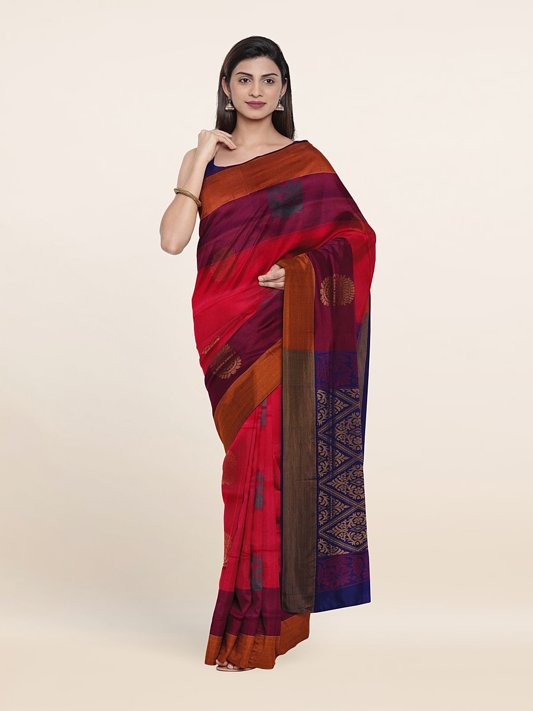 

Pothys Pink & Blue Woven Design Zari Pure Silk Saree